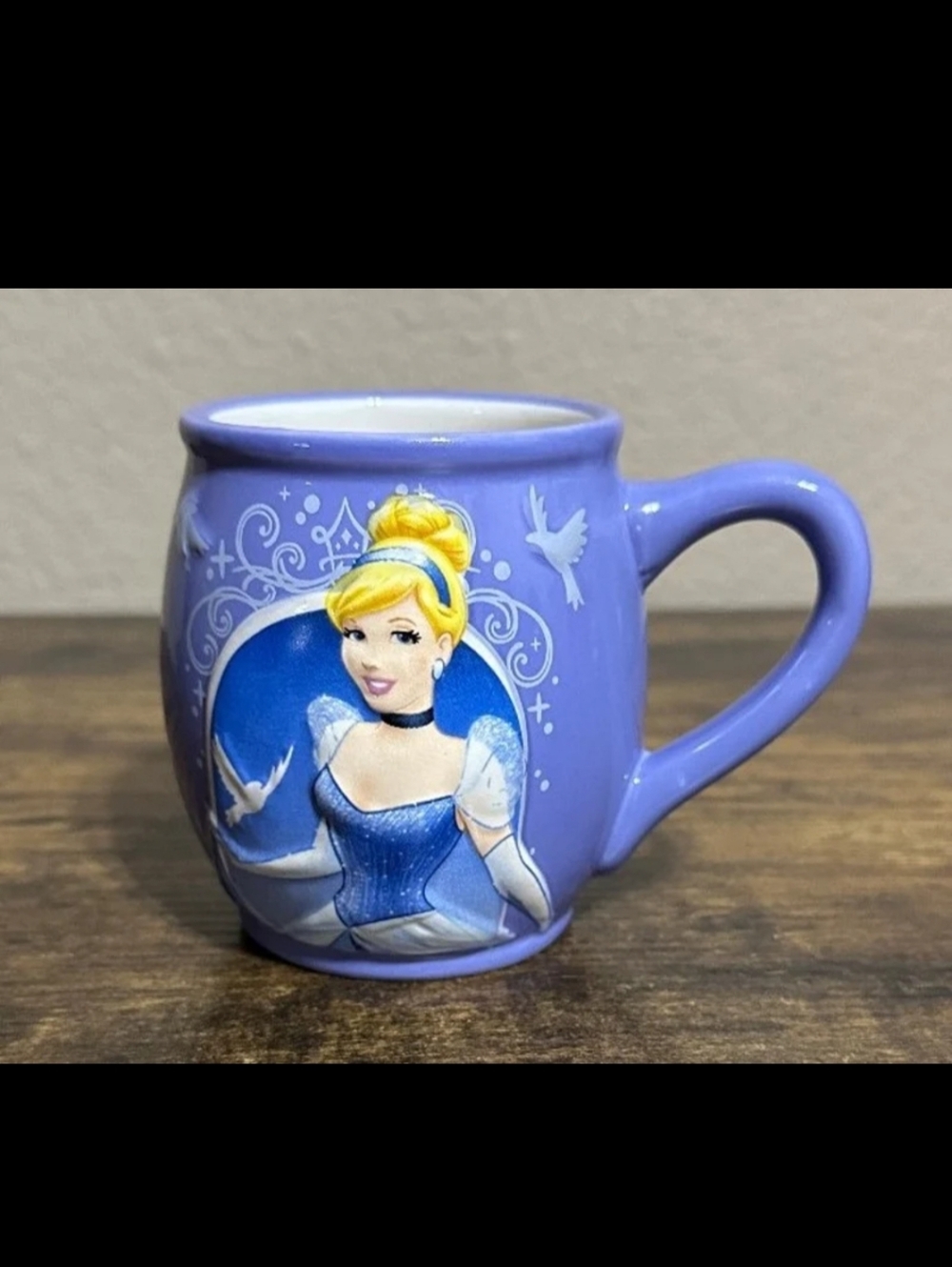 Colorful Disney 3D Embossed Cinderella Purple Blue, & White 8 oz Ceramic Mug/Cup